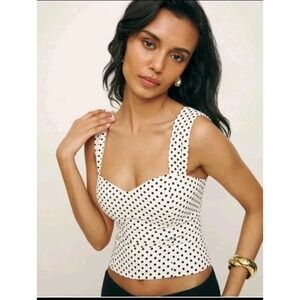 Reformation Hester Top polka dots square neck wide straps stretch back sz 6 NWT